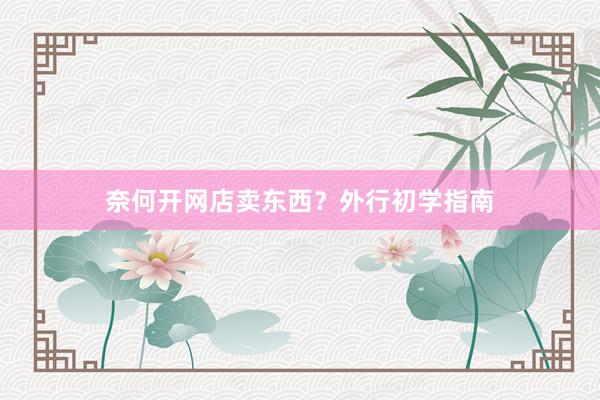 奈何开网店卖东西？外行初学指南